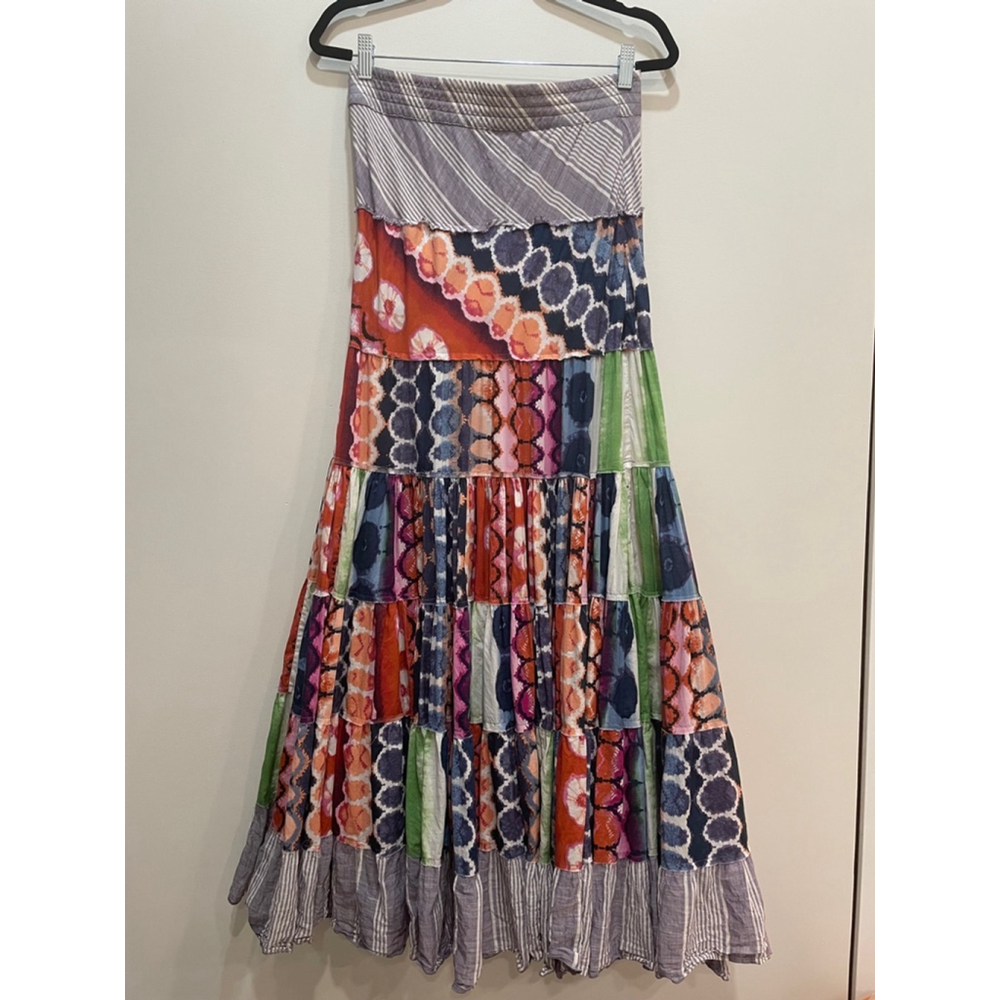 Kataya Strapless Halter Multicolor Patchwork Midi Dress M Cotton Featival Fairy